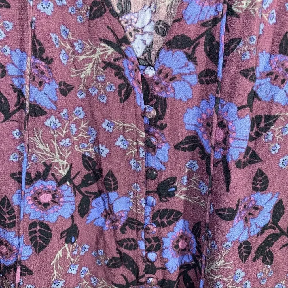 FREE PEOPLE oversize floral bell boho flowy sleeve button up blouse S